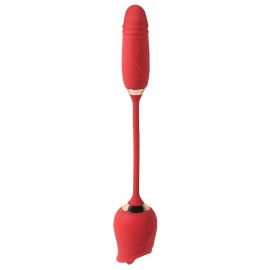 Vibrador de Ponto G e Clitris com Lngua / Vai e vem - Formato de Rosa - Flowery Plus - Vermelho