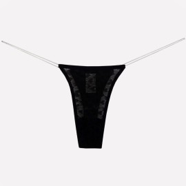 Calcinha Fio Dental em Tule com Cintura de Silicone - Fantasma - Preto
