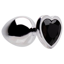 Plug anal ao inox - formato corao  preto - M