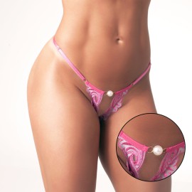 Calcinha de Bordado com Frente Aberta e Bumbum em Tule - Monthal - Pink