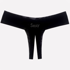 Calcinha Fio Dental Aberta em Tule - Celestial - Preto