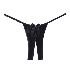 Calcinha Modelo Aberta Feita em Tule Dobrado com Laos - Gina -Preto