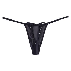 Calcinha Aberta na Frente com Lao e Strass - Sexta-feira - Preto
