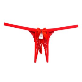 Calcinha Modelo Aberta em Renda com Fru-Fru - Fru-fru - vermelho