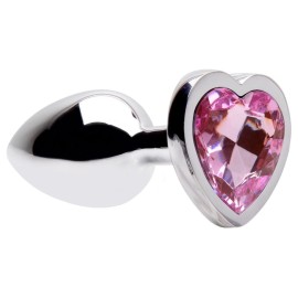 Plug anal ao inox - formato corao  rosa claro - P