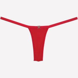 Calcinha Fio Dental em Lycra com Biju - Contente - Vermelho