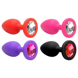 Plug Anal de Silicone - Tamanho P - Rosa + pedra transparente 