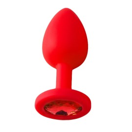 Plug Anal em Silicone com Pedra - Tamanho P - Vermelho