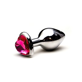 Plug anal ao inox - formato corao  rosa - P
