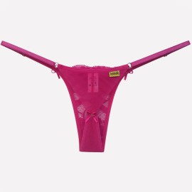 Calcinha Fio Dental em Renda e Tule com Lacinhos - Ternura - Pink