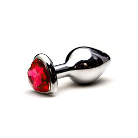 Plug anal ao inox - formato corao  vermelho - M