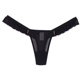 Calcinha bsica em Tule e Renda com Bijus - Deslumbrada - Preto