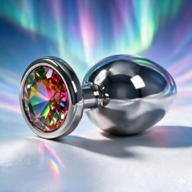 Plug Anal de A�o Pequeno Com Joia Cristal Efeito Prisma 7x3cm