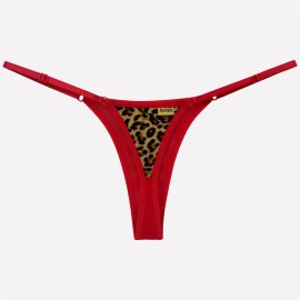 Calcinha Fio Dental Sexy Em Tule e Animal Print - Se melhorar - Vermelho