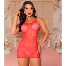 Vestido Sexy em Tule com Transparncia - Vapor - Rubi