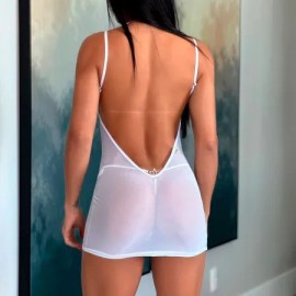 Vestido Sexy em Tule com Transparncia - Vapor - Branco