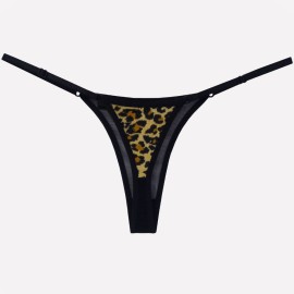 Calcinha Fio Dental Sexy Em Tule e Animal Print - Se melhorar - Preto