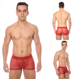 Cueca jockstrap boxer em tule - vermelho